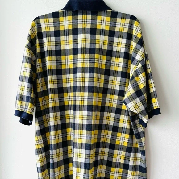 90s VTG Tommy Hilfiger Polo Shirt Yellow Blue Plaid Cotton Men XXL Preppy Grunge - Picture 2 of 9